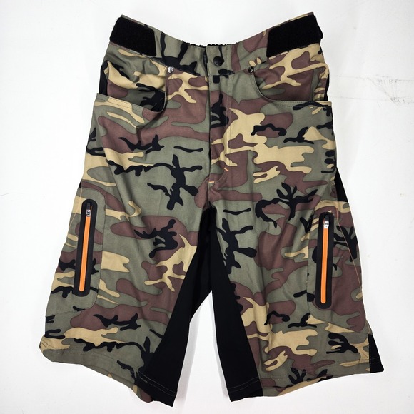 Zoic Trail Rider Shorts 1103E9CA Mens Small S Green Camo Orange Zip Ether 12" - Picture 1 of 8